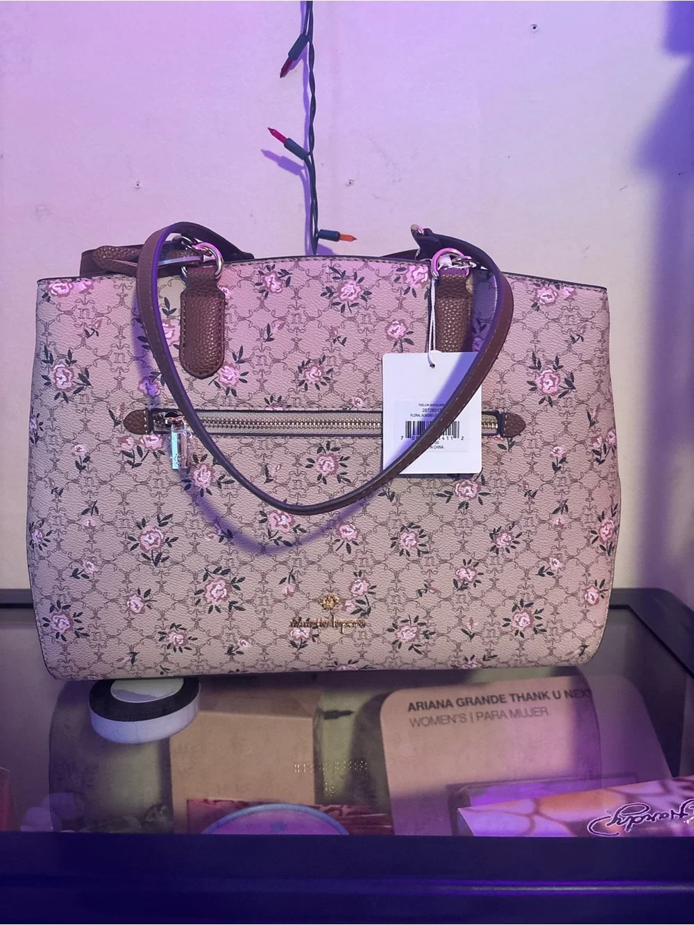 Nanette Lenore Pink Floral Tote with Brown Handles